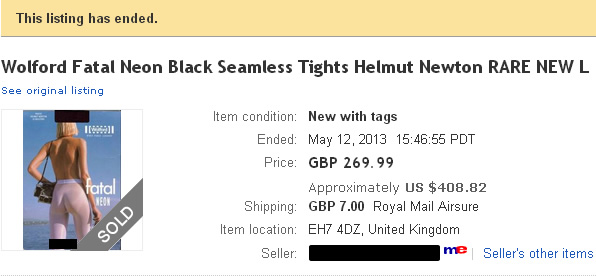 eBay - Wolford Fatal Neon, Sold!